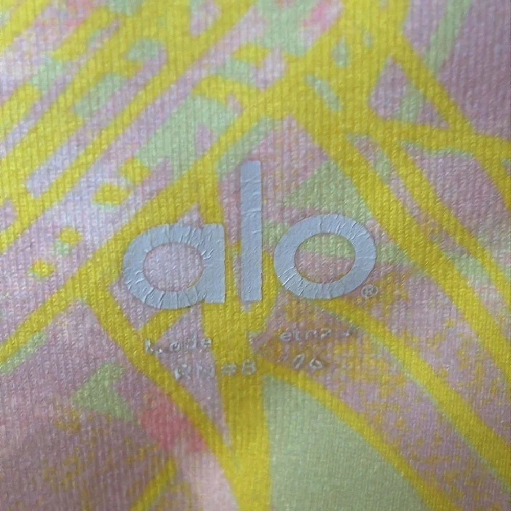 ALO Yoga Goddess Indio Zest High Waist Leggings Yellow Geometric & Gray Ribbed